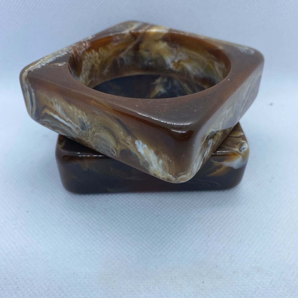 Brown Marbled Square Resin Bangle Bracelet - Women Jewelry